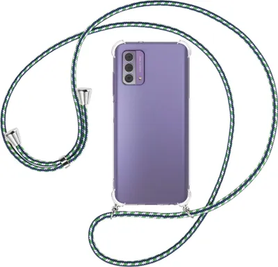 Produktbild von Handykette Backcover-Schutzhülle mit Band (Metall silberfarben) für Nokia G42 5G (6.56'') - grün/blau/weiß