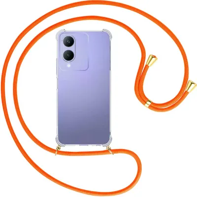 Produktbild von Handykette Backcover-Schutzhülle mit Band (Metall goldfarben) für vivo Y17s (6.56'') - neonorange