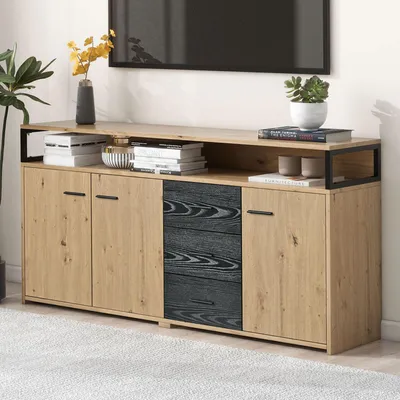 Image de OKWISH Buffet Moderne avec 3 Portes et 3 Tiroirs - Meuble de Rangement Polyvalent pour Salon ou Bureau - 150x35x75,9 cm - Naturel