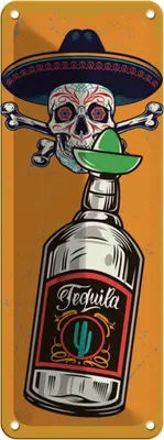 Produktbild von vianmo Blechschild 27x10 cm Totenkopf Tequila Alkohol