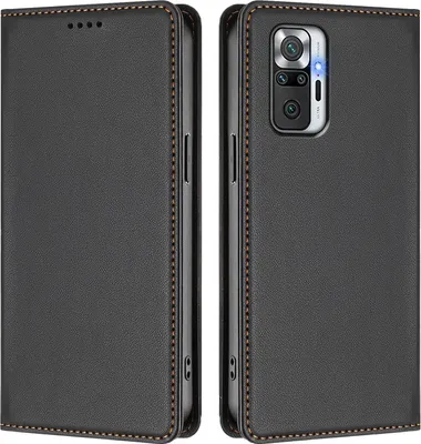 Produktbild von Handyhülle für Xiaomi Redmi Note 10 Pro/Note 10 Pro Max, Kunstleder Klapphülle Stoßfeste Magnetische Hülle mit Ständer Schwarz