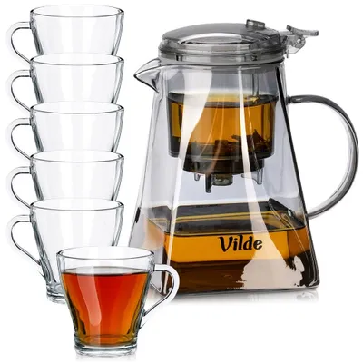 Produktbild von Vilde | Teekanne 880 ml - Glaskanne mit Sieb - 6 Gläser 250 ml - Spülmaschinenfest