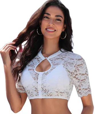 Productafbeelding van Dames Dirndl Blouse met Kanten - V-hals - Wit