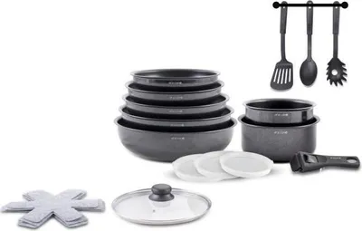 Image de Batterie de Cuisine Art & Cuisine AC1824, 18 Pièces, Aluminium Anti-adhérent, Tous Feux dont Induction, Poignée Amovible