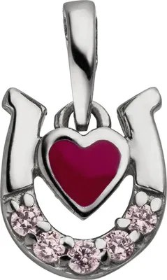 Produktbild von Kinder Anhänger Herz rot im Hufeisen mit 5 Zirkonia pink 925 Silber Halsschmuck