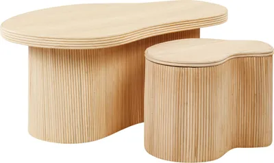 Zdjęcie produktu dla BELIANI Zestaw 2 stolików kawowych z przechowywaniem naturalne rattanowe w stylu boho duża podstawa