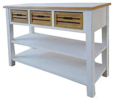Produktbild von Casa Padrino Landhausstil Konsolentisch mit 3 Schubladen Antik Weiß / Naturfarben 115 x 41 x H. 87 cm - Handgefertigte Konsole im Landhausstil