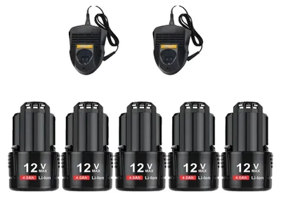 Produktbild von Ersatzbatterie, 4000mAh Kapazität, 12V Spannung, 5 Batterien 2 Ladegeräte