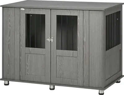 Produktbild von Hundekäfig Für Zuhause, Haustierkäfig, Hundehütte Indoor Mit Schloss, Magnettür, Hundehaus Mit Fenster, Hundebox Für Extra Große Hunde, Grau, 116 X 60 X 87 Cm