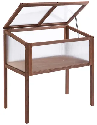 Zdjęcie produktu dla Outsunny Drewniane Podniesione Łóżko Cold Frame Łóżko na Zioła do Ogrodu Balkon Brązowe Drewno