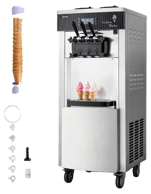Image de VEVOR Machine à glace molle commerciale 2200 W, machine à glace autonome avec une production de 20-28 L/h, avec 3 saveurs et 2 récipients (6 L), pré-refroidissement et autonettoyage pour les magasins de snacks et de desserts