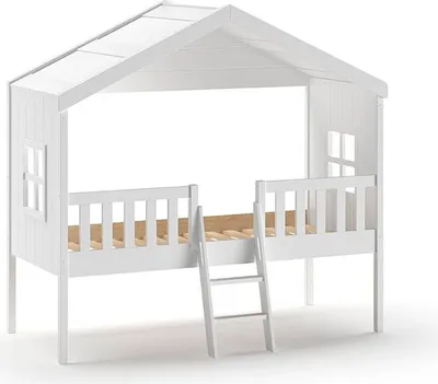 Produktbild von Hausbett mit Leiter Katine 213x120x202 Massivholz+MDF Weiß