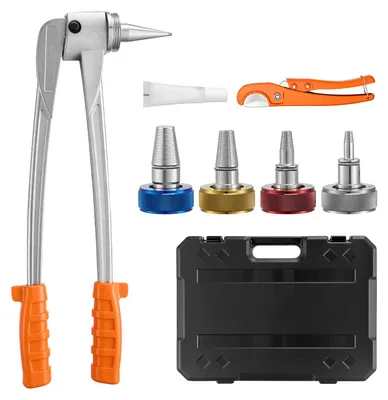 Obrázok produktu pre SucceBuy 7-dielna sada nástrojov na rozširovanie rúrok PEX, manuálna sada expandérov so 4 matricami pre 9,52 mm, 12,7 mm, 19 mm a 25,4 mm, expandér rúrok PEX s rezačom rúrok pre vykurovacie a vodovodné systémy
