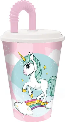 Image de Licorne Range Gobelet avec paille, plastique 430 ml