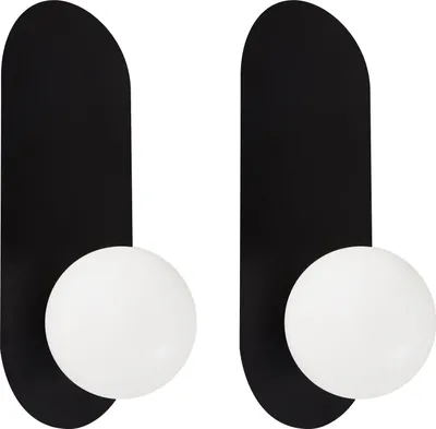 Produktbild von BELIANI Wandleuchte 2er Set Schwarz Metall Oval 1-Flammig mit Milchglas-Kugel Retro-Design Wandlampe für Innenbereich Schlafzimmer Wohnzimmer Esszimmer