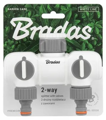 Imagen del producto de Bradas, White Line, modelo WL-3052K, distribuidor de 2 vías con válvulas, conexión de 1"-3/4", para sistemas de riego profesionales