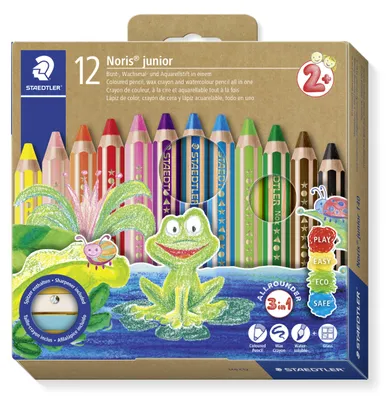 Produktbild von STAEDTLER Noris junior 140 3 in 1 Kindermalstift Etui mit 12 Farben und Spitzer