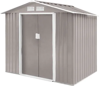Produktbild von HATTORO S100 Gerätehaus Metall Gartenhaus Metallgartenhaus Geräte-Schuppen Hellgrau