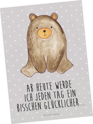 Produktbild von Mr. & Mrs. Panda Postkarte Bär sitzend - Grau Pastell - Geschenk, Ansichtskarten, Ansichtskarte, bildkarte, Teddy, Postkarten, Grußkarte