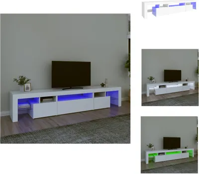Image de vidaXL Armoire TV avec lampes LED Blanc 215x36,5x40 cm - Meuble TV