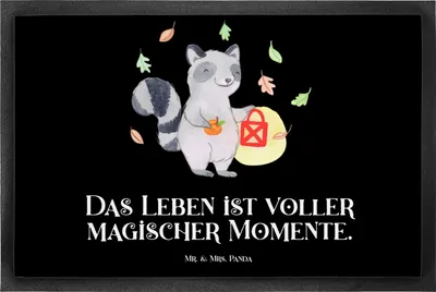 Produktbild von Mr. & Mrs. Panda Fussmatte Waschbär Laterne 50 x 75 cm - Schwarz - Geschenk, Halloween, Schmutzmatte, Deko, Schmutzfangmatte, Herbst, Trick Or Treat, Fußabtreter