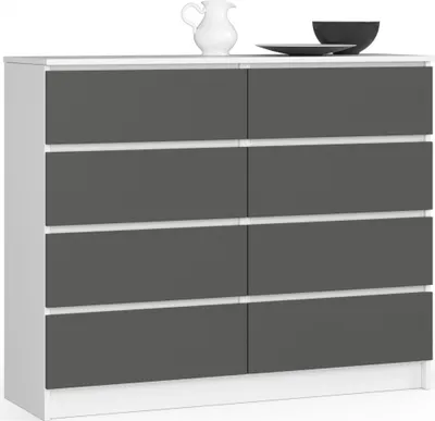 Image de Akord Commode De Rangement À Tiroirs Blanc/Gris Graphite 120X40X99