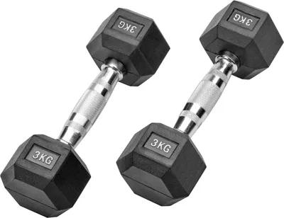 Produktbild von Gummierte Hexagon Hanteln mit verchromten Griffen : 2 x 3 kg (6 kg) Gewicht: 2 x 3 kg (6 kg)