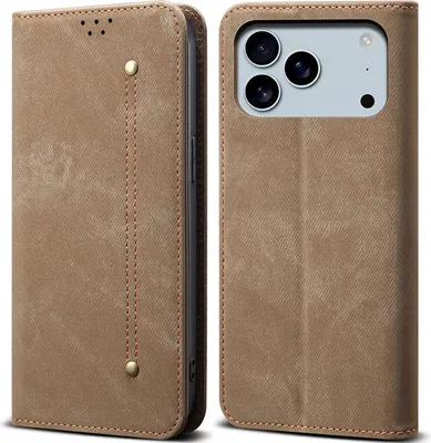Obrázek produktu pro Pouzdro pro iPhone 17 Pro, Kožené Peněženkové Pouzdro s Magnetickým Uzavíráním a Stojánkem Khaki