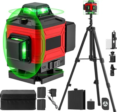Produktbild von Lasernivelliergerät - 4D 16-Linien Laser - Selbstnivellierung 3° - Volle 360° Abdeckung - Stativ & Stofftasche - Akku enthalten - Elektronisch - Braun