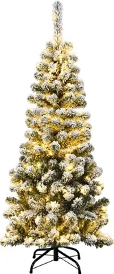 Produktbild von GOPLUS 228cm Künstlich Weihnachtsbaum, Tannenbaum mit LED-Beleuchtung & Schnee, Christbaum mit Metallständer, Wiederverwendbar Schnelle Montage & Faltung