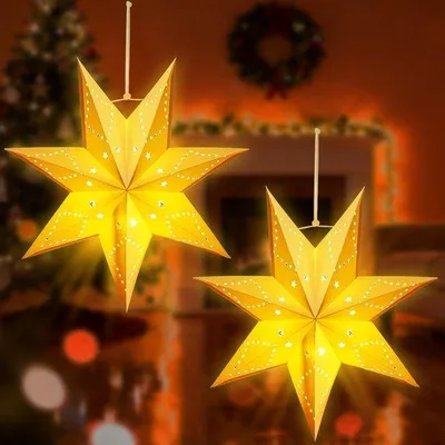Productafbeelding van 2 LED Kerstster Lichten - Hangende Decoratie voor Raam en Buiten