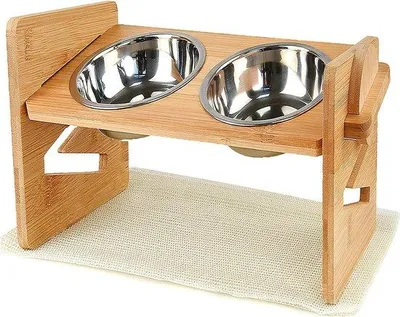 Produktbild von Famanu erhöhte Futterstation für kleine Hunde und Katzen - Bamboo Futterset mit Halter