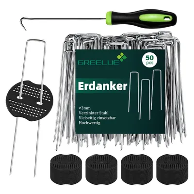 Produktbild von Erdanker Bodenanker 50Stk 150x25mm Ø3mm verzinkt mit Pufferscheiben für Unkrautvlies Garten Zaun