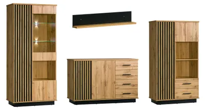 Productafbeelding van Wandmeubel Lamia, 4-delig, eikenhout Wotan, zwart