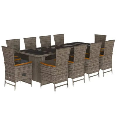 Produktbild von vidaXL 11-tlg. Garten-Essgruppe mit Kissen Grau Poly Rattan