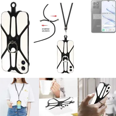 Produktbild von K-S-Trade 3in1 Handykette Handyband Handykordel Halsband Smartphone-Ring Handy-Ring kompatibel mit Honor 70 Lite Fingerhalterung Handyring