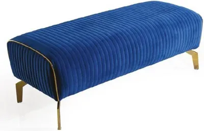 Produktbild von Blauer Fußhocker Designer Beistellhocker Polster Textil Ottomane Modern