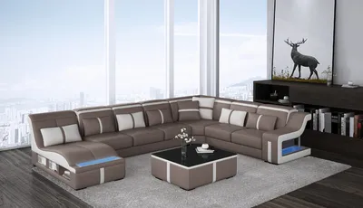 Obrázek produktu pro Kožená pohovka obývací pokoj rohová sedací souprava designová moderní pohovka ve tvaru U G8047