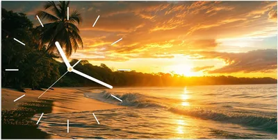 Produktbild von Wanduhr aus Glas mit Motiv Sonnenuntergang Strand- 60 x 30 cm - inkl. Aufhängesystem