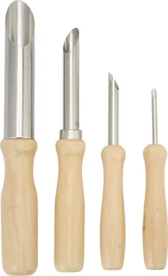 Obrázok produktu pre 4 kusy rezačky na hlinu, okrúhla rezačka na keramiku z nehrdzavejúcej ocele, ergonomická socha s drevenou rukoväťou na