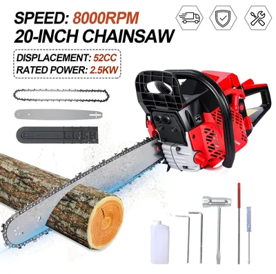Produktbild von Benzin Kettensäge - Motorsäge 50 cm Schwert - 2-Takt Motor 52 ccm - 2,8 PS - Anti-Vibrationssystem - Baumschnitt Fällen Brennholz