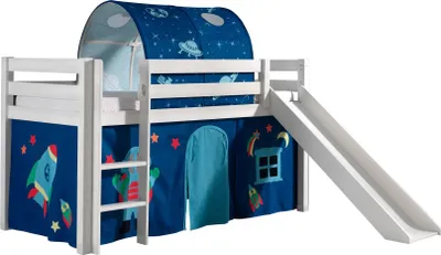 Produktbild von Kinderbett mit Rutsche Karolina Massivholz Weiß Textilset Astro 2