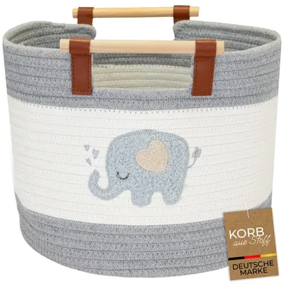 Produktbild von HMF Aufbewahrungskorb mit Holzgriffen, Korb aus Baumwolle für Kinderzimmer, Elefant, 30 x 30 x 24 cm, KI-generiertes Bild
