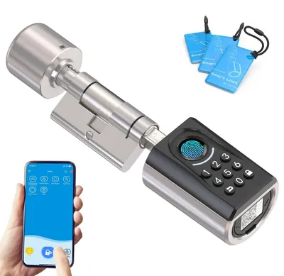 Produktbild von Elektronisches Türschloss Fingerabdruck Smart Lock - Bluetooth - 30 bis 70 mm - App-Steuerung - 6-in-1 Entriegelung