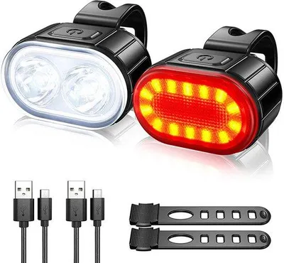 Obrázek produktu pro LED světlo na kolo – dobíjitelné přes USB – baterie s dlouhou výdrží – s blikáním nebo stálým světlem – voděodolné (IPX4) – světlo na horské kolo – pro jízdu v noci – černé