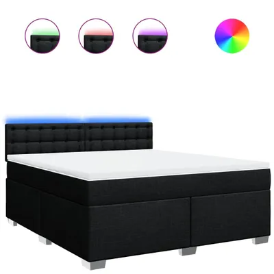 Image de Sommier à lattes de lit avec matelas Noir 180x200 cm Tissu