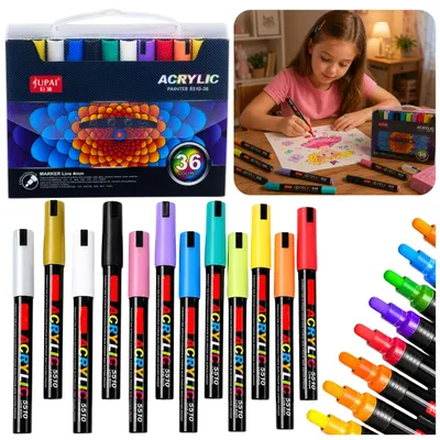 Zdjęcie produktu dla Zestaw markerów akrylowych Flamastry Wodoodporne etui na markery 36 szt., Obraz wygenerowany przez AI