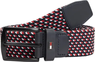 Immagine prodotto di Cintura da uomo Tommy Hilfiger, modello Denton, in tessuto elasticizzato intrecciato, colore nero (corpo), lunghezza 100 cm