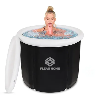 Produktbild von Fleau Home Eisbad XL – Faltbare Badewanne mit Deckel und Pumpe – Freistehende Badeeimer – Tragbar - Aufblasbar - 75 x 75cm