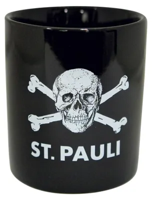 Produktbild von FC St. Pauli Kaffeebecher Totenkopf Schwarz, Original Fanartikel, Schwarze Tasse mit Totenkopf und Henkel 300 ml, Keramik